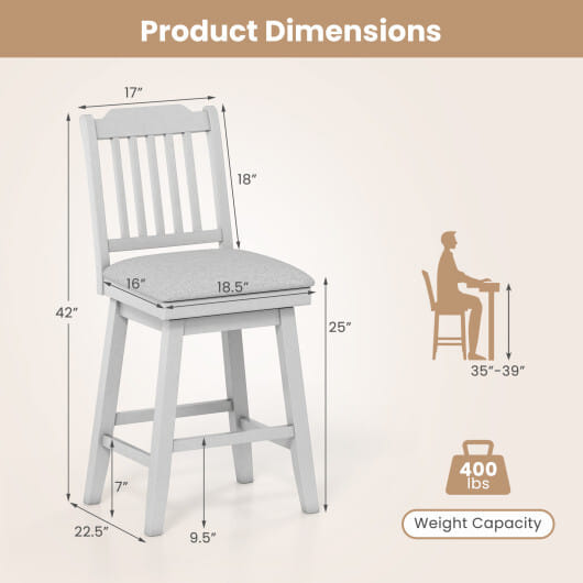 25 inch Modern Bar Stools Set of 2 with Upholstered Swivel Seat-Gray - Color: Gray