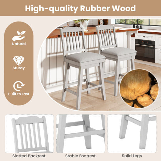 25 inch Modern Bar Stools Set of 2 with Upholstered Swivel Seat-Gray - Color: Gray