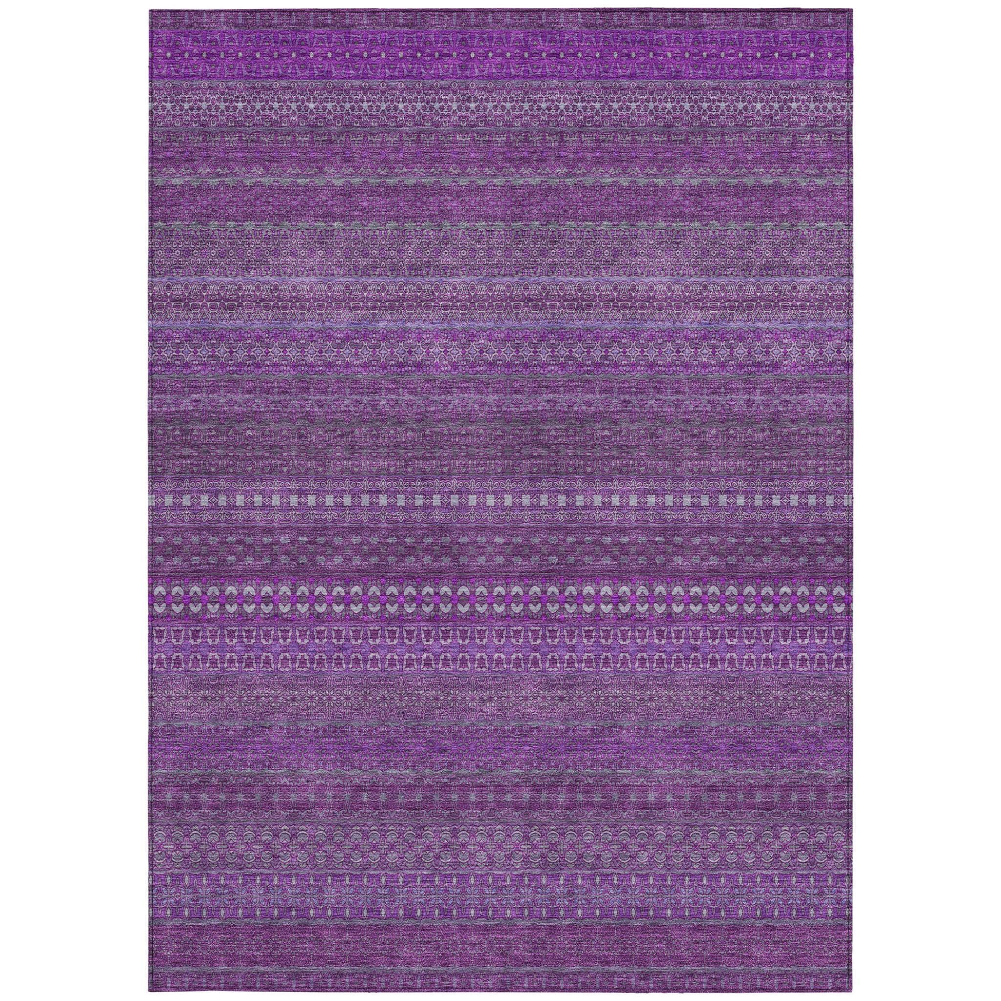 3' X 5' Eggplant Striped Washable Non Skid Indoor Outdoor Area Rug
