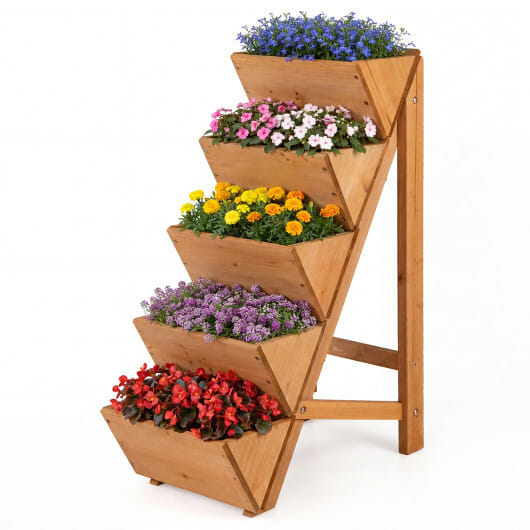 Costway 1 PCS 5-tier Vertical Raised Garden Bed with Legs for Growing Vegetables Flowers Herbs Orange - Color: Orange