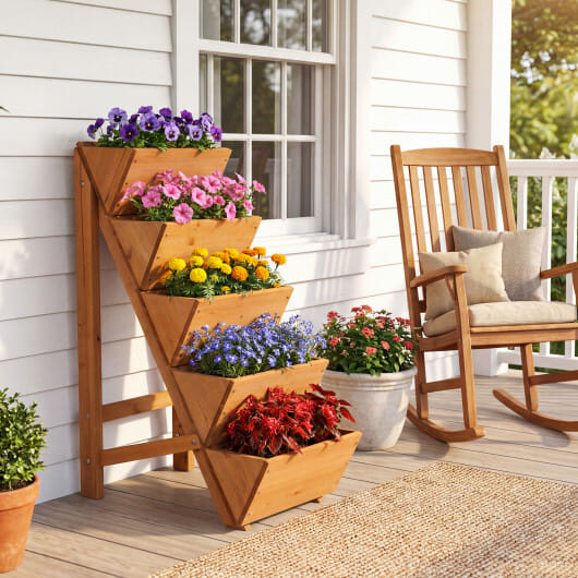 Costway 1 PCS 5-tier Vertical Raised Garden Bed with Legs for Growing Vegetables Flowers Herbs Orange - Color: Orange