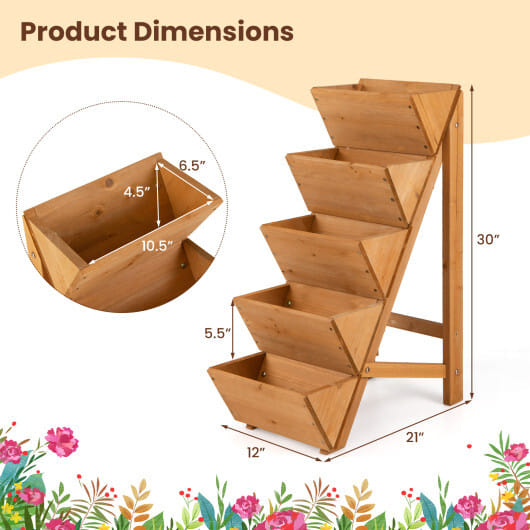 Costway 1 PCS 5-tier Vertical Raised Garden Bed with Legs for Growing Vegetables Flowers Herbs Orange - Color: Orange