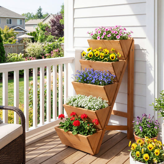 Costway 1 PCS 5-tier Vertical Raised Garden Bed with Legs for Growing Vegetables Flowers Herbs Orange - Color: Orange