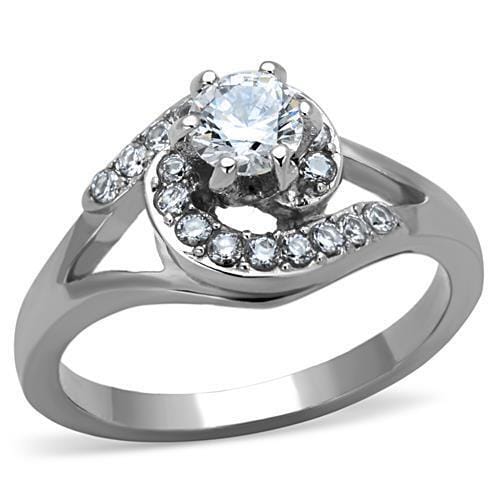 TK1529 - High polished (no plating) Stainless Steel Ring with AAA Grade CZ in Clear