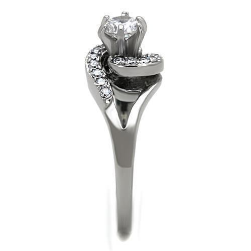 TK1529 - High polished (no plating) Stainless Steel Ring with AAA Grade CZ in Clear