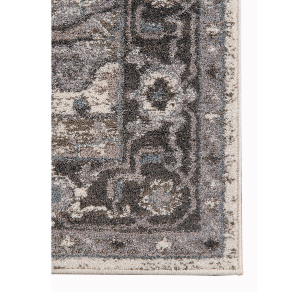 6' Ivory Taupe and Gray Medallion Power Loom Runner Rug