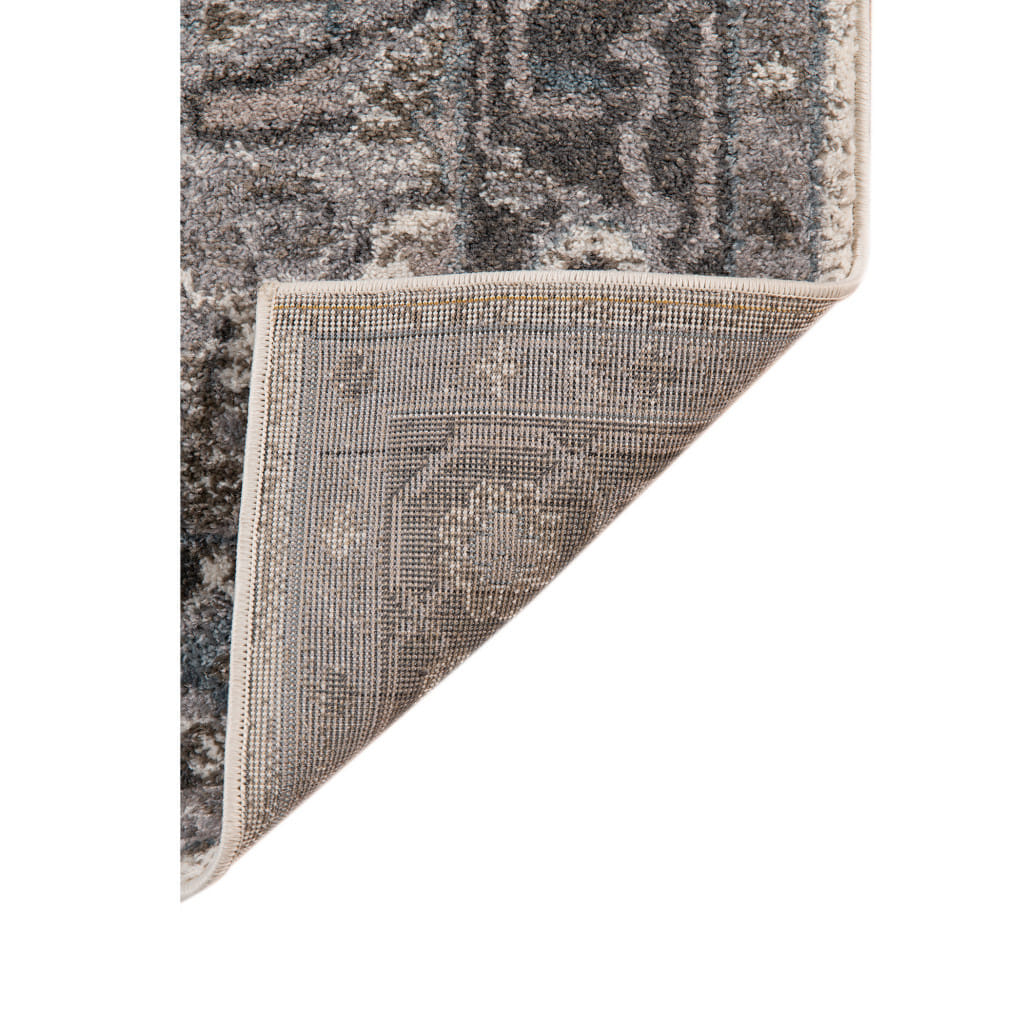 6' Ivory Taupe and Gray Medallion Power Loom Runner Rug