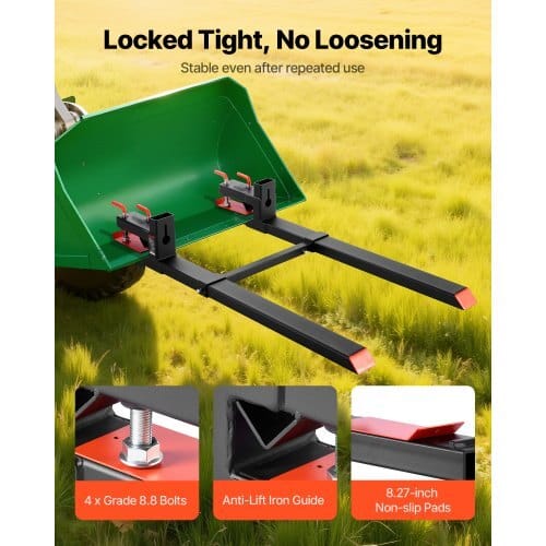 Pallet Forks, 4000 lbs Clamp on Pallet Forks, 60-Inch Total Length Heavy-Duty Tractor Fork with Adjustable Stabilizer Bar for Tractor Attachments, Loader Bucket, and Skid Steer, Black