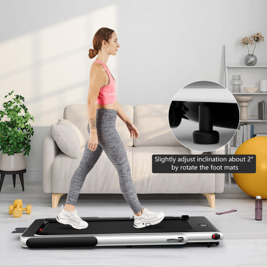 2 in 1 2.25HP Folding Treadmill with APP Speaker Remote Control-Silver - Color: Silver