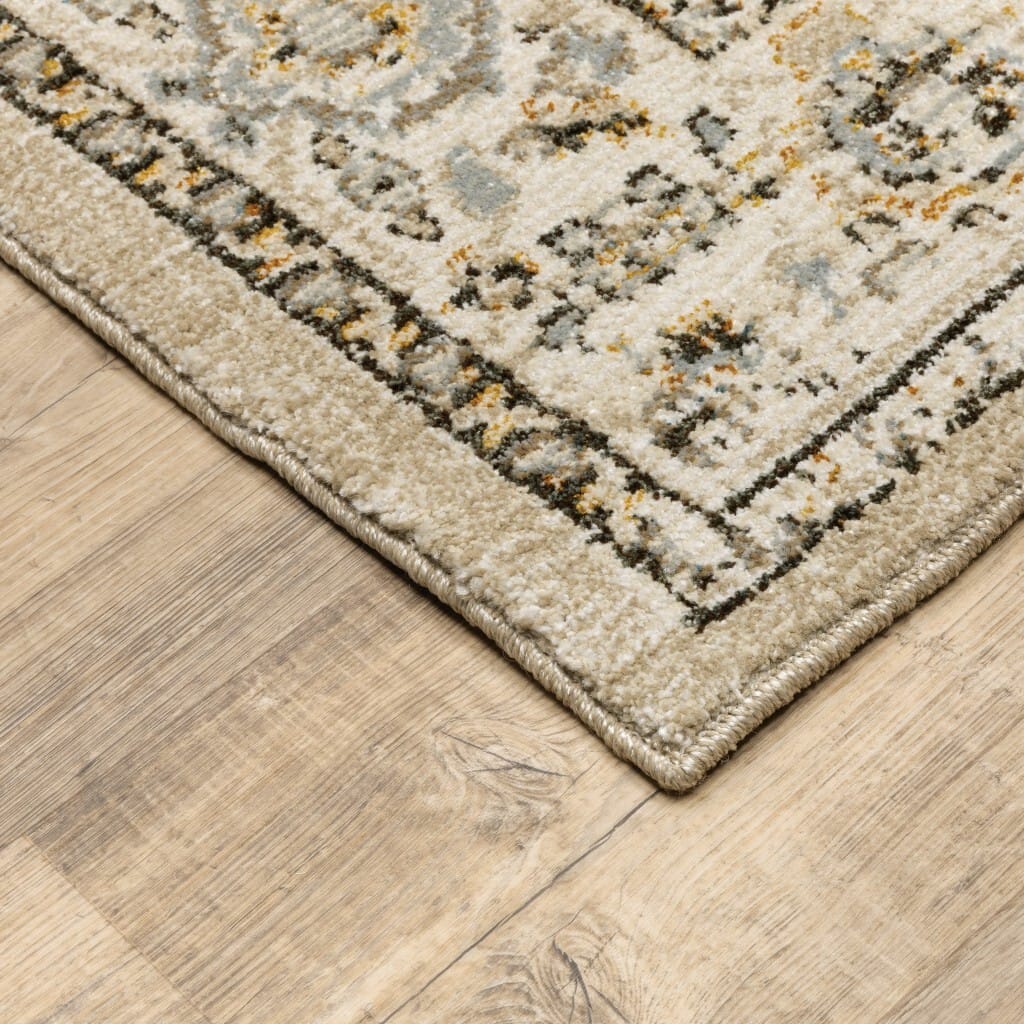 5' X 8' Beige And Ivory Center Jewel Area Rug