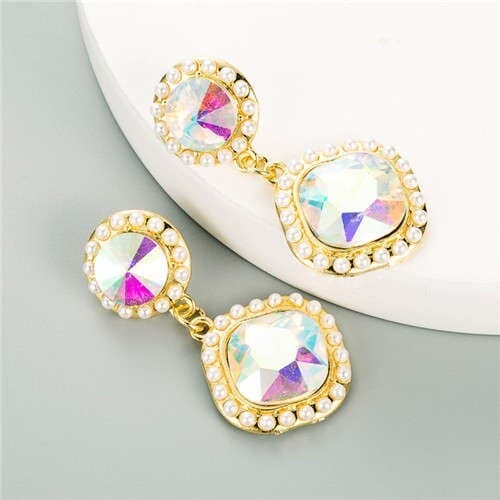 Geometric Shining Gem Design U.S. High Fashion Women Alloy Dangle Wholesale Earrings - Luminous White