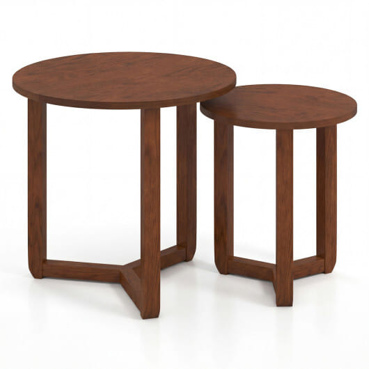 Round Nesting Coffee Table Set of 2 Wood Nesting End Tables with Thickened Top-Walnut - Color: Walnut