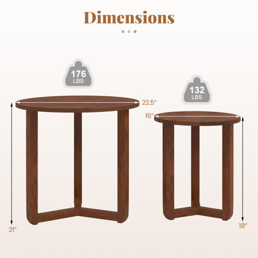Round Nesting Coffee Table Set of 2 Wood Nesting End Tables with Thickened Top-Walnut - Color: Walnut