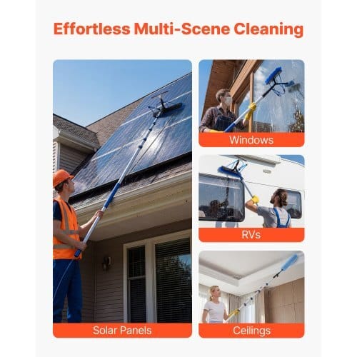 Solar Panel Cleaning Kit, 33 ft, Water Fed Pole Kit with Cleaning Brush, Squeegee, Soap Dispenser, Extendable Aluminum Telescopic Pole, 180?° Rotatable Brush Head, for Roof Mounted Solar Panels