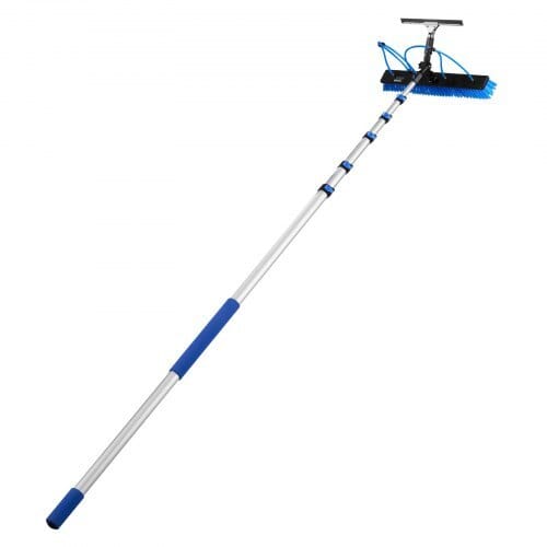 Solar Panel Cleaning Kit, 33 ft, Water Fed Pole Kit with Cleaning Brush, Squeegee, Soap Dispenser, Extendable Aluminum Telescopic Pole, 180?° Rotatable Brush Head, for Roof Mounted Solar Panels