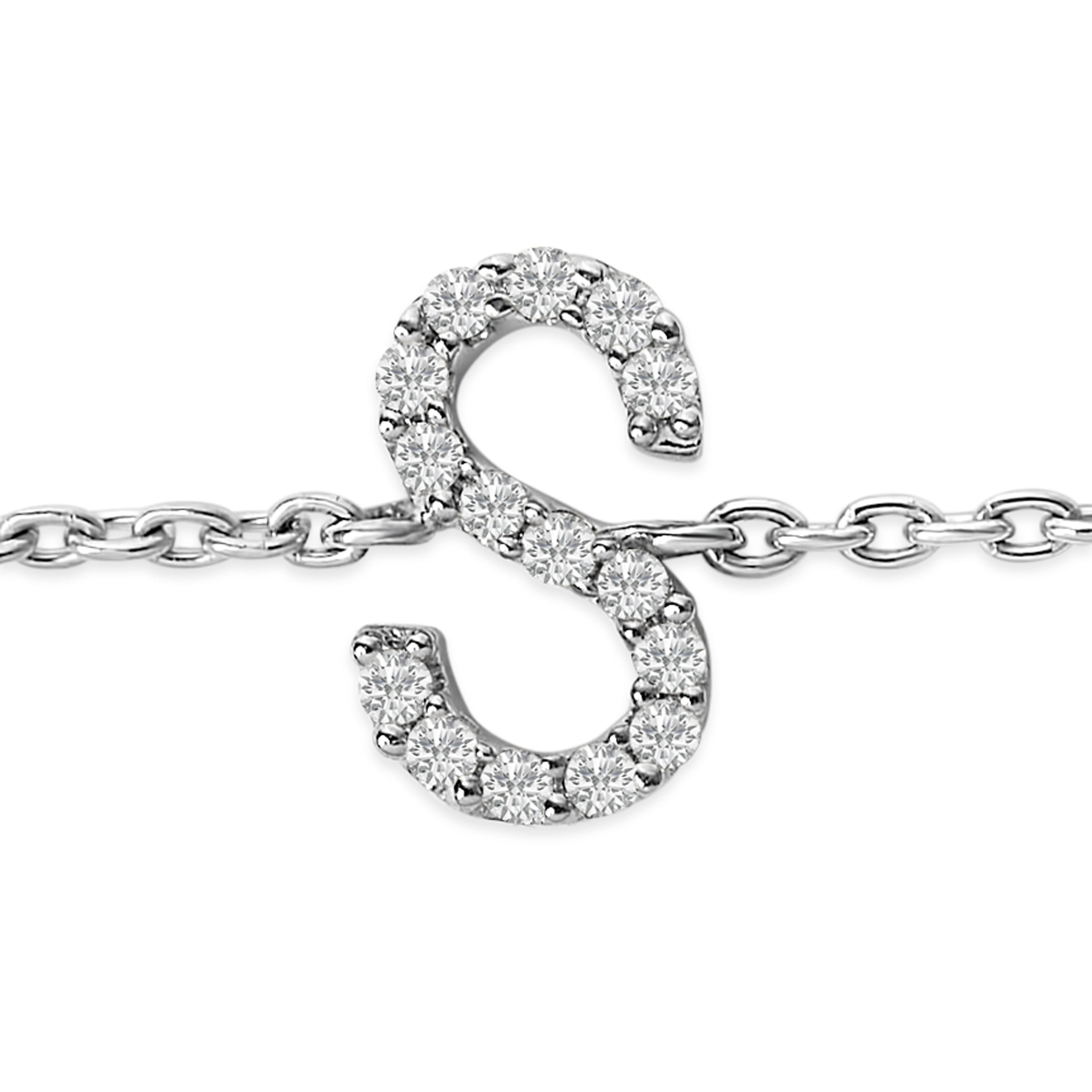 10K White Gold Diamond Accent "S" Initial Charm and Link Bracelet