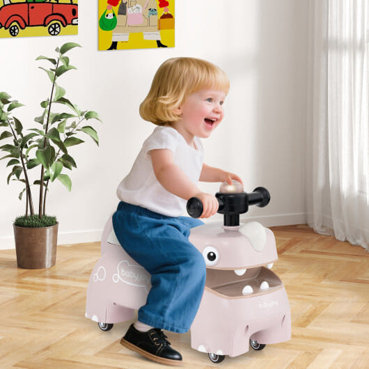 Toddler Ride on Toy Walking Sliding Car with Lights and Music-Pink - Color: Pink