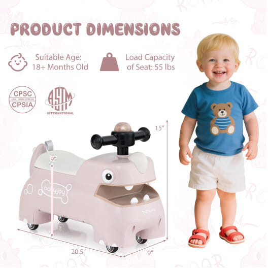 Toddler Ride on Toy Walking Sliding Car with Lights and Music-Pink - Color: Pink