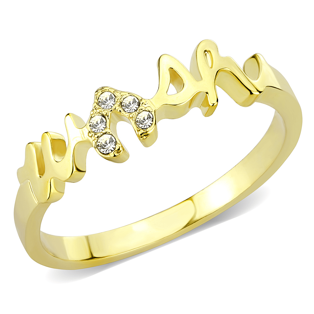 LO3966 - Flash Gold Brass Ring with Top Grade Crystal in Clear