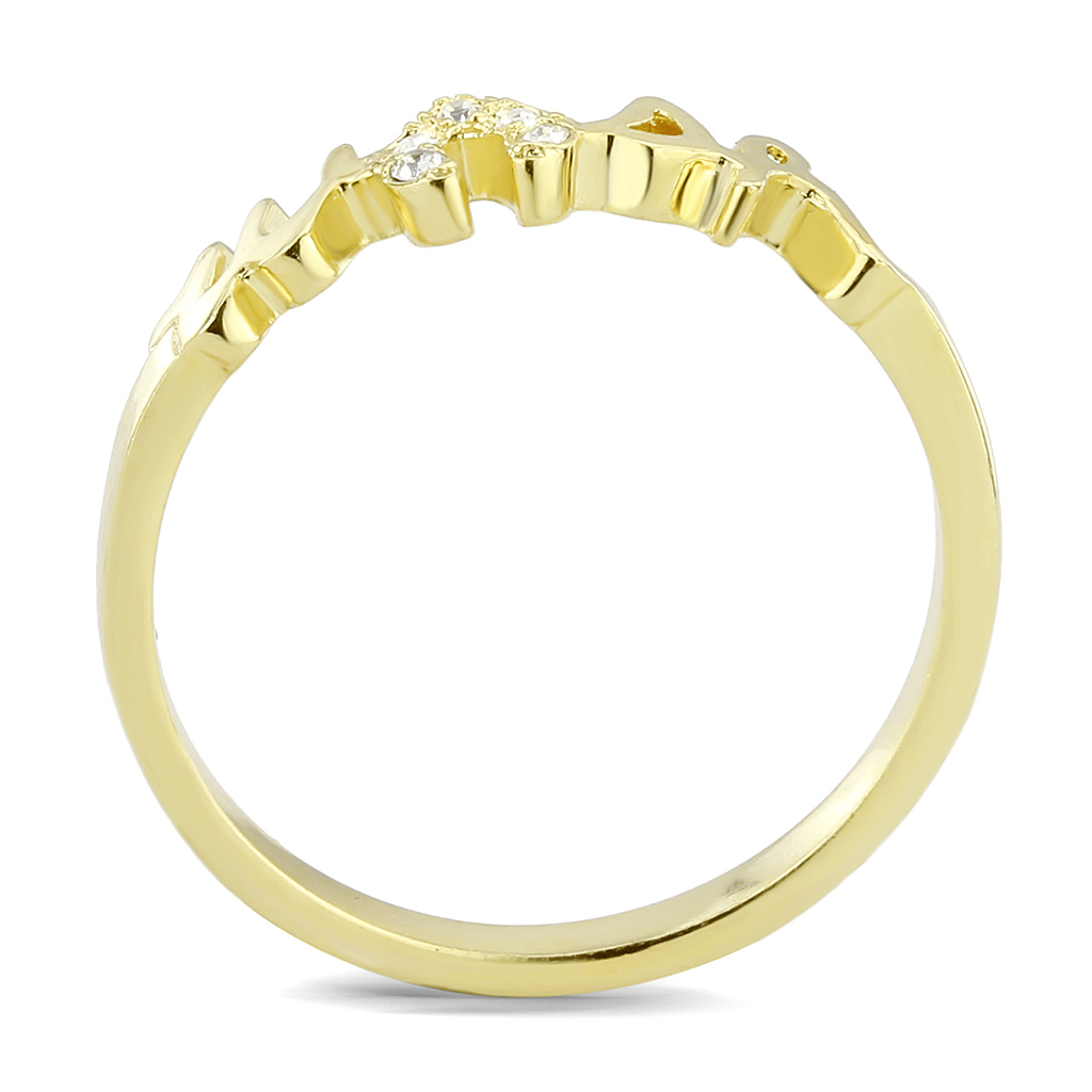 LO3966 - Flash Gold Brass Ring with Top Grade Crystal in Clear