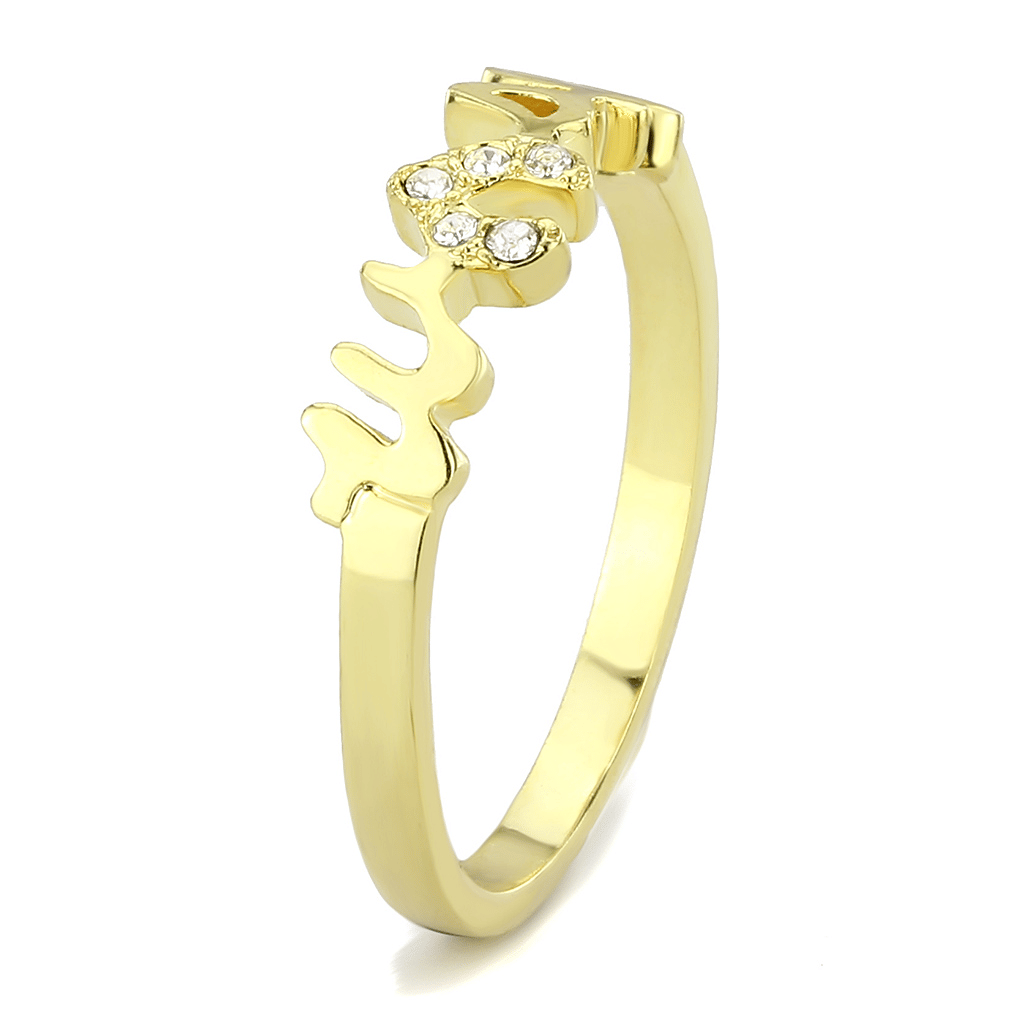 LO3966 - Flash Gold Brass Ring with Top Grade Crystal in Clear