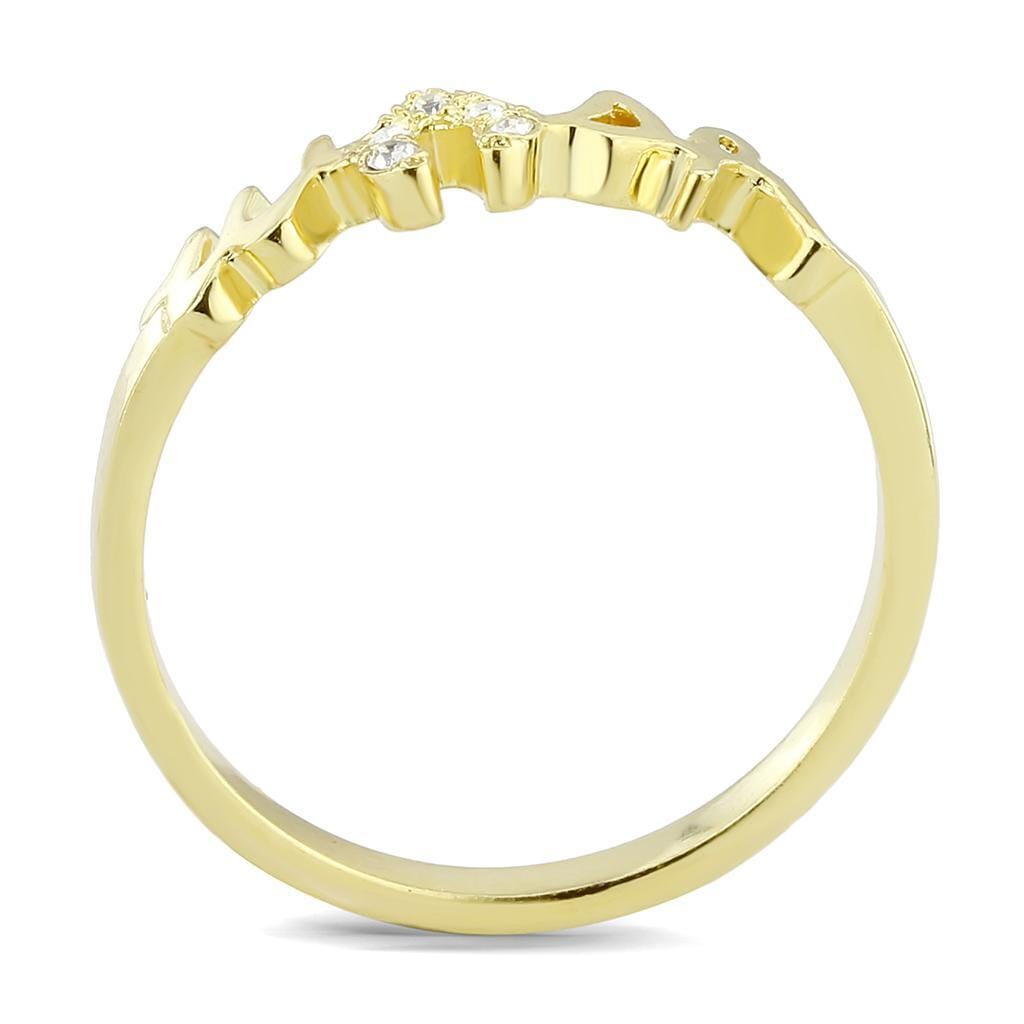 LO3966 - Flash Gold Brass Ring with Top Grade Crystal in Clear