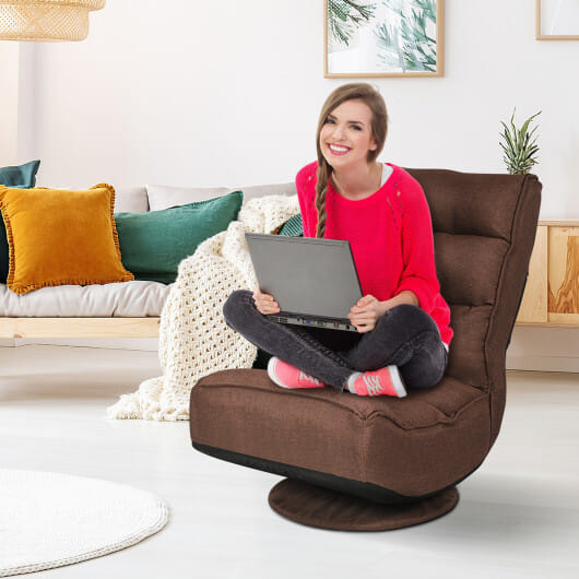 Costway 5-Position Folding Floor Gaming Chair-Rustic Brown