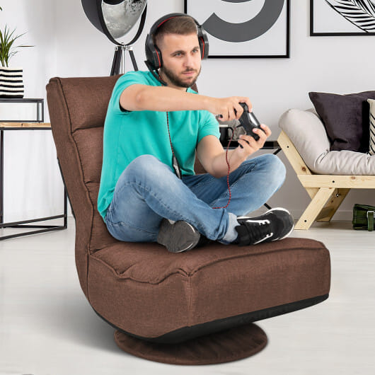 Costway 5-Position Folding Floor Gaming Chair-Rustic Brown