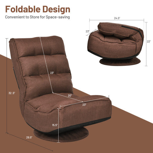 Costway 5-Position Folding Floor Gaming Chair-Rustic Brown