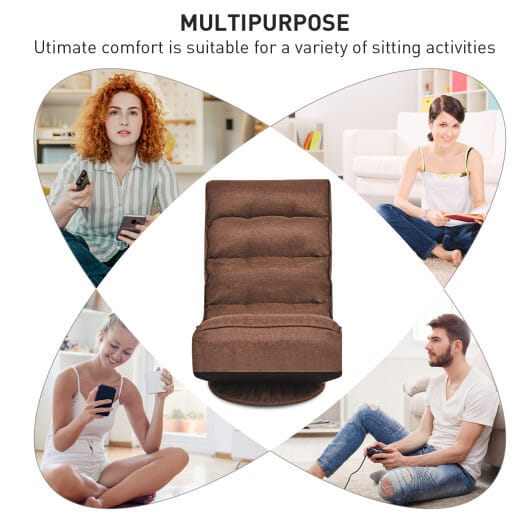 Costway 5-Position Folding Floor Gaming Chair-Rustic Brown