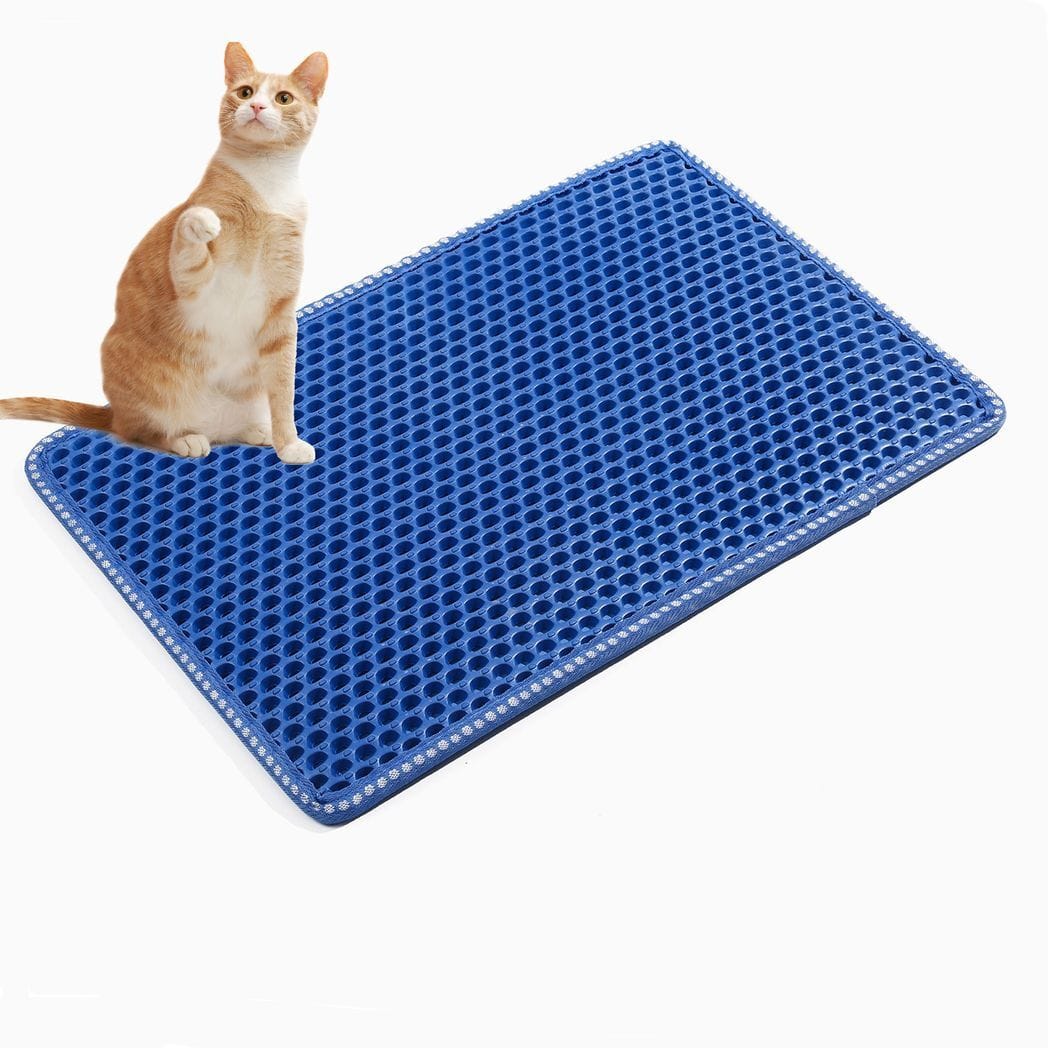 Cat Litter Mat, Kitty Litter Trapping Mat, Double Layer Mats with MiLi Shape Scratching design, Urine Waterproof, Easy Clean, Scatter Control  21" x 14"  Blue(same as JYD-GT-MSD-BLUE)