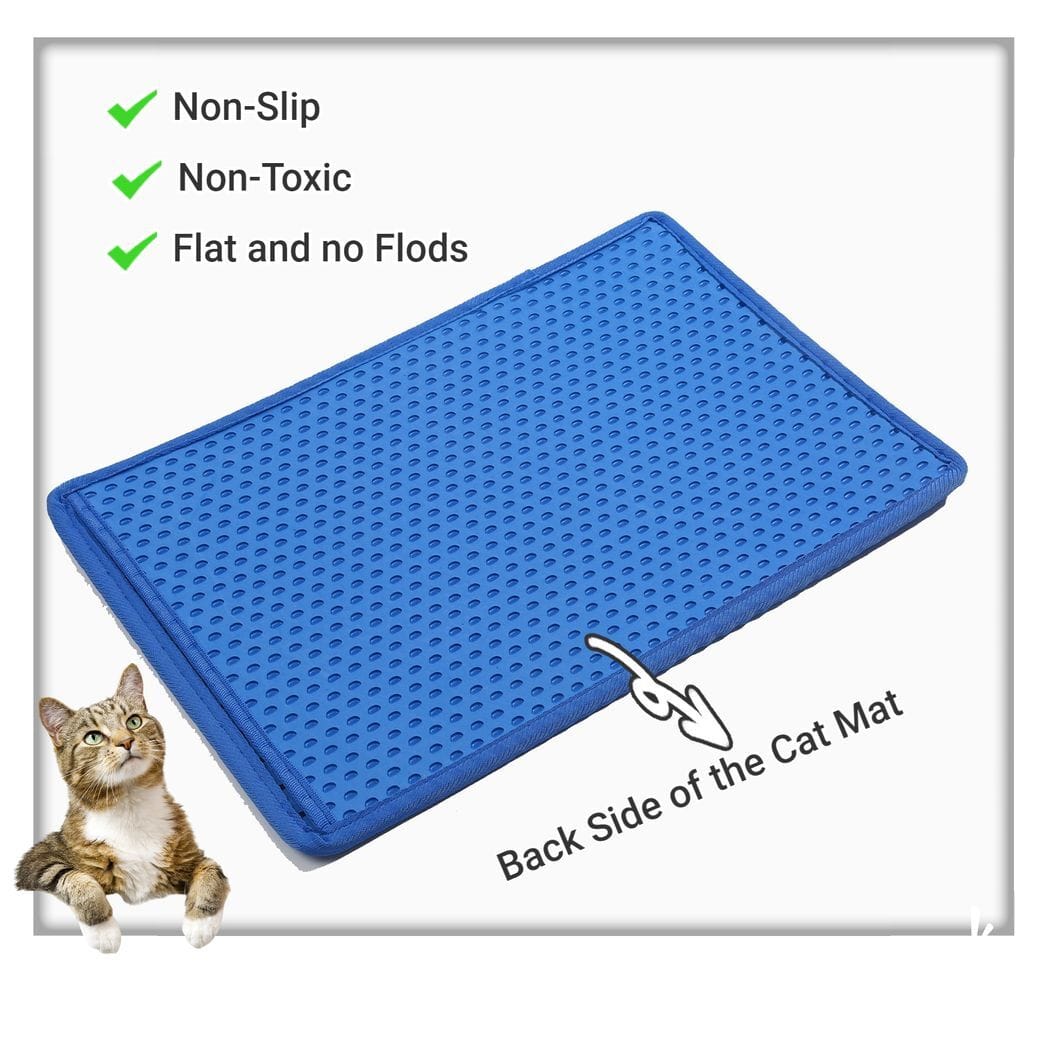 Cat Litter Mat, Kitty Litter Trapping Mat, Double Layer Mats with MiLi Shape Scratching design, Urine Waterproof, Easy Clean, Scatter Control  21" x 14"  Blue(same as JYD-GT-MSD-BLUE)