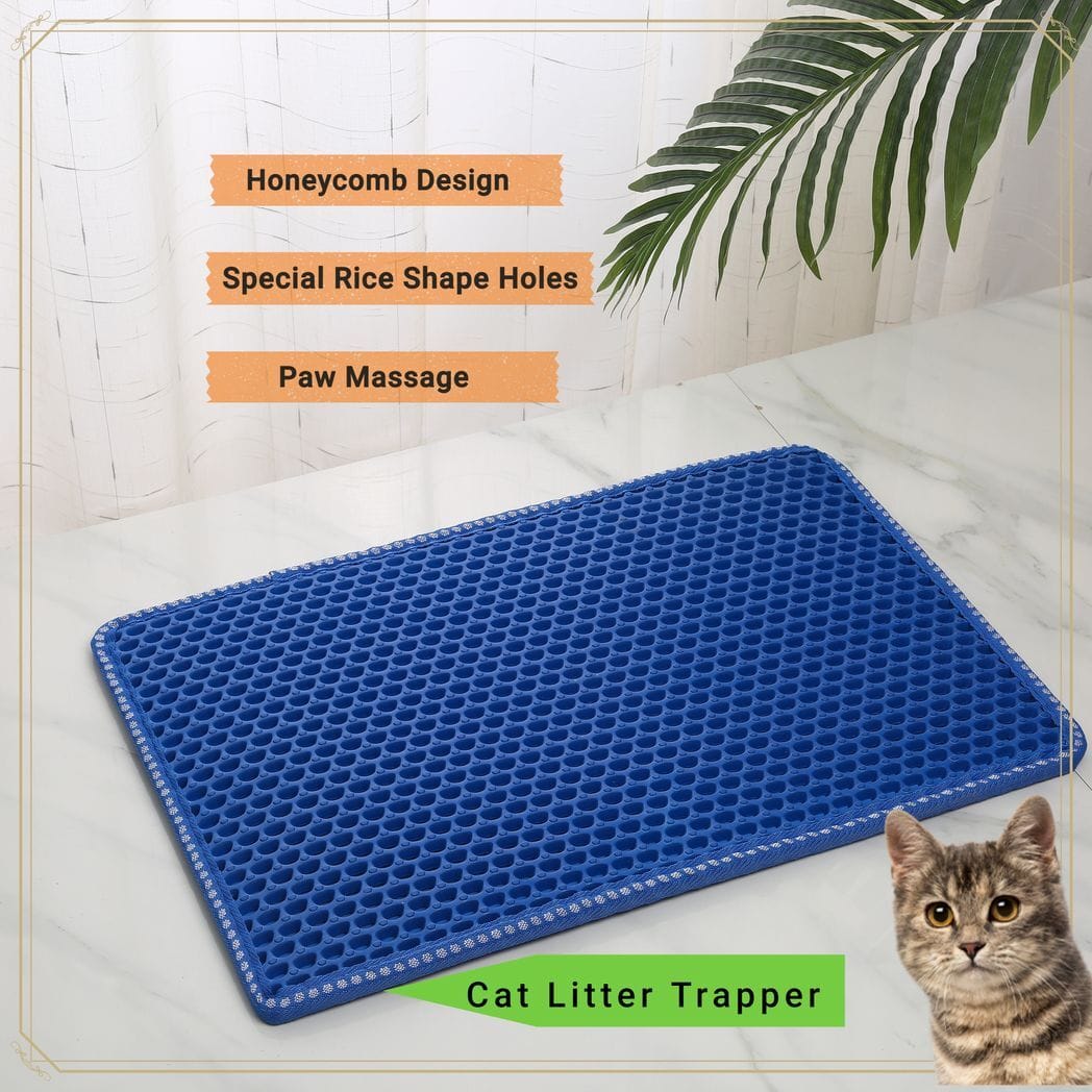 Cat Litter Mat, Kitty Litter Trapping Mat, Double Layer Mats with MiLi Shape Scratching design, Urine Waterproof, Easy Clean, Scatter Control  21" x 14"  Blue(same as JYD-GT-MSD-BLUE)