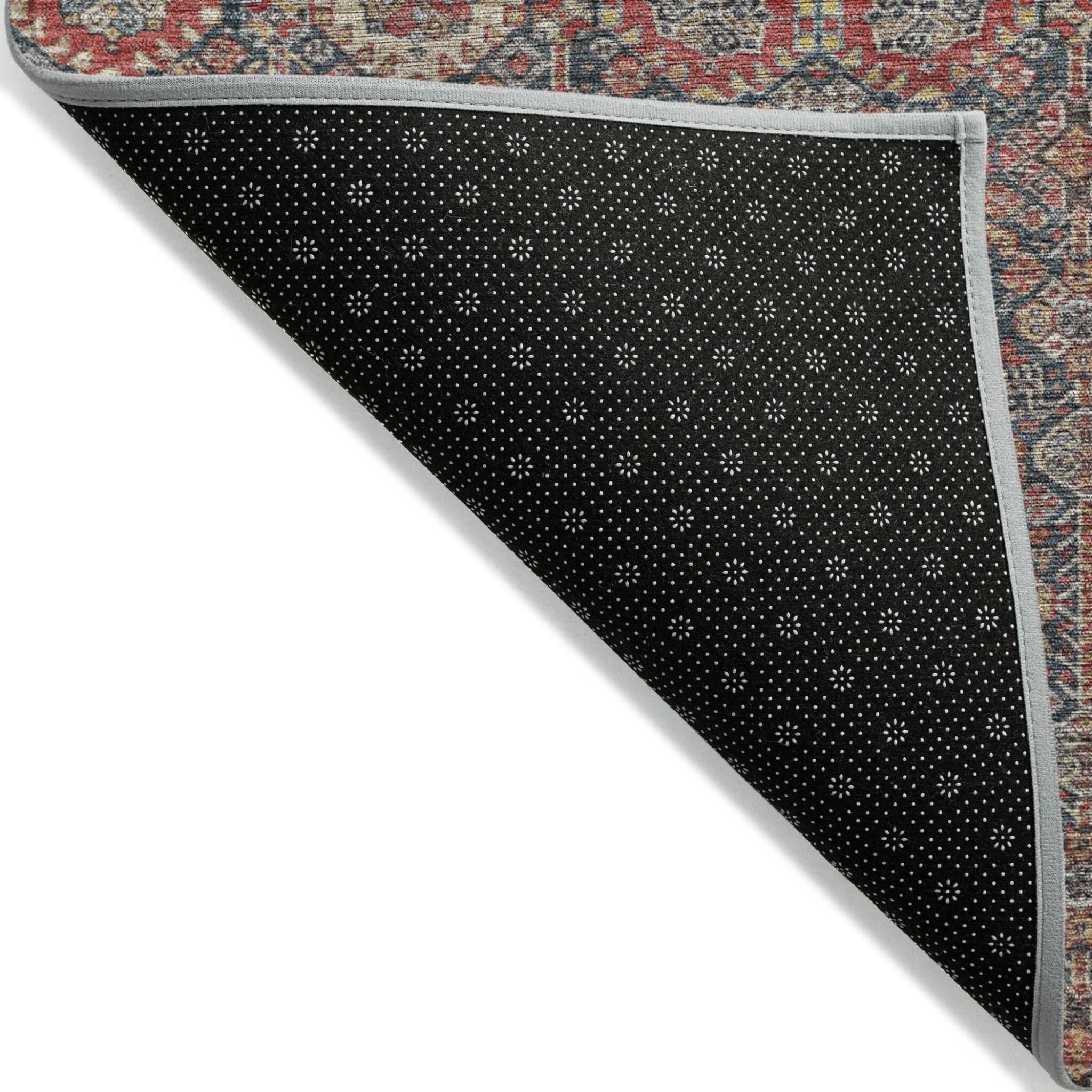 3' X 5' Red and Dark Blue Floral Washable Non Skid Indoor Outdoor Area Rug