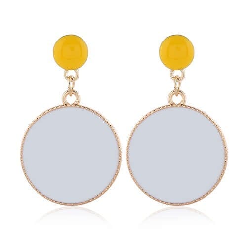Enamel Round Shape Bold Fashion Women Alloy Earrings - White