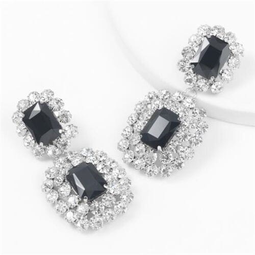 Super Shining Rhinestone and Glass Drill Bold Fashion Women Alloy Earrings - Silver