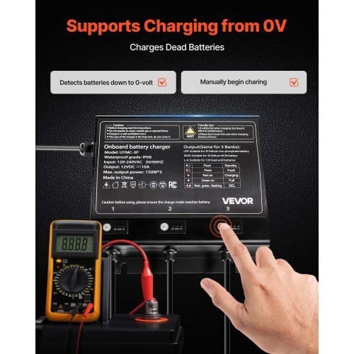Marine Battery Charger, 3-Bank, 10A 12V Onboard Boat Charger, IP68 Waterproof Smart On-Board Battery Charger, for Lithium-Ion (LiFePO4), NCM, Lead-Acid Batteries, Large Boat, Yacht, RV, Trailer