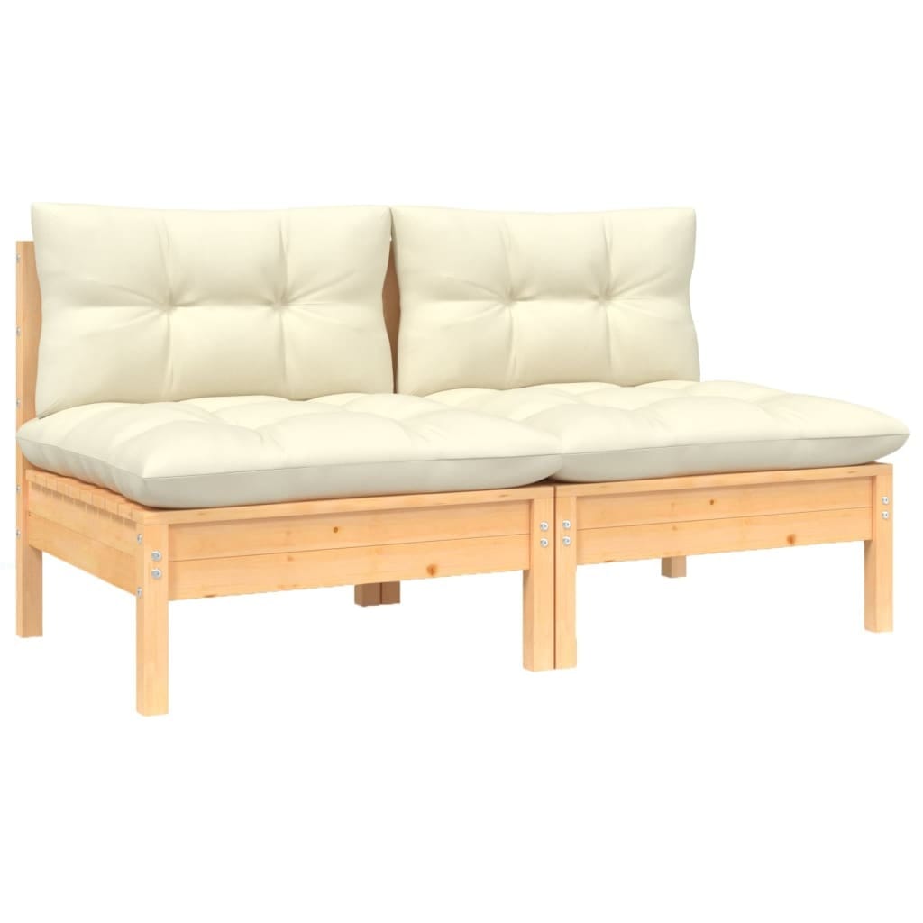 2-Seater Patio Sofa with Cream Cushions Solid Pinewood