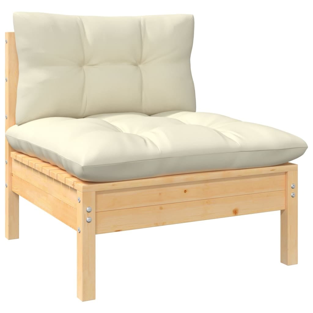 2-Seater Patio Sofa with Cream Cushions Solid Pinewood