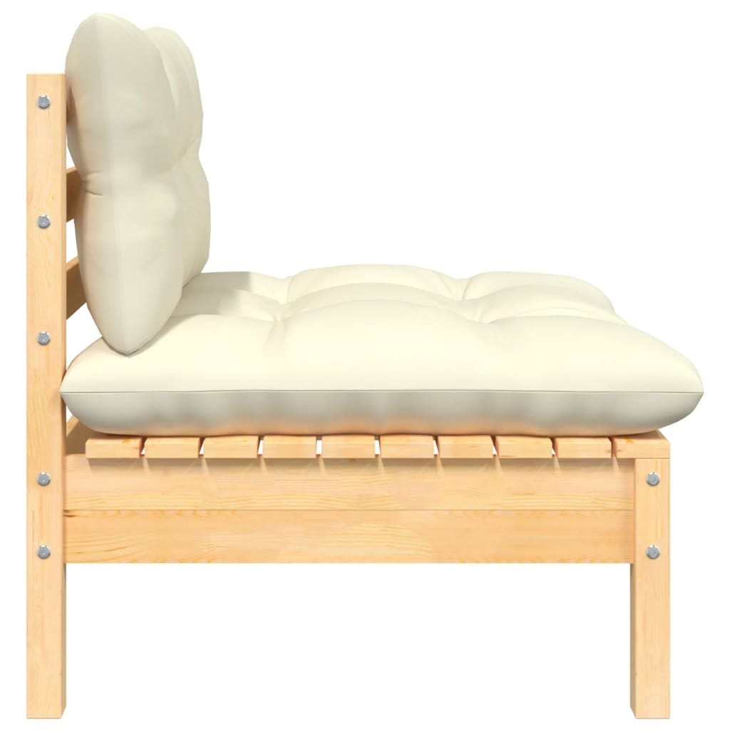 2-Seater Patio Sofa with Cream Cushions Solid Pinewood