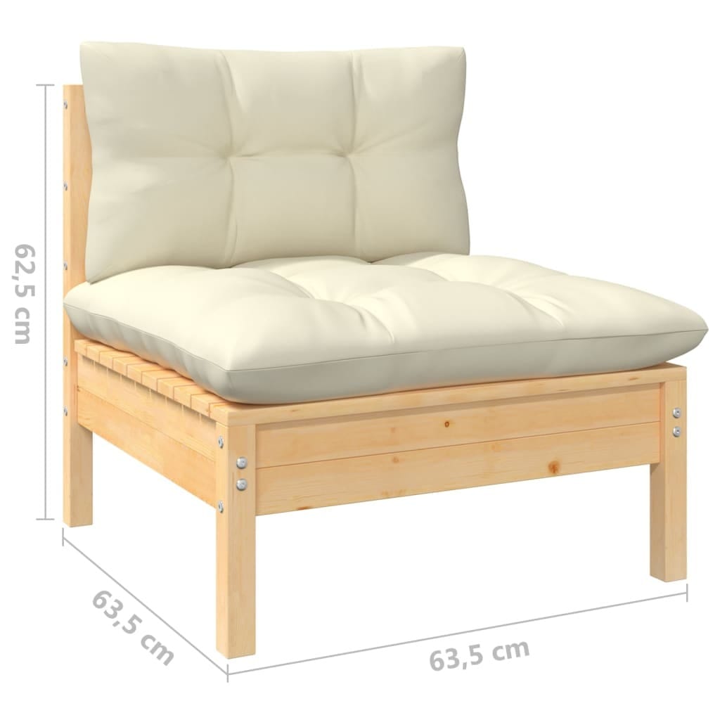 2-Seater Patio Sofa with Cream Cushions Solid Pinewood