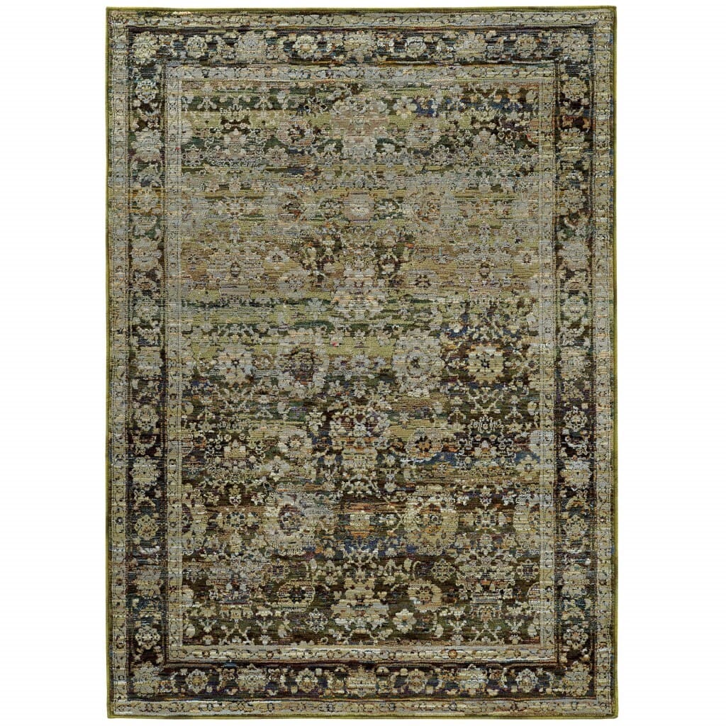 4' X 6' Green And Brown Floral Area Rug