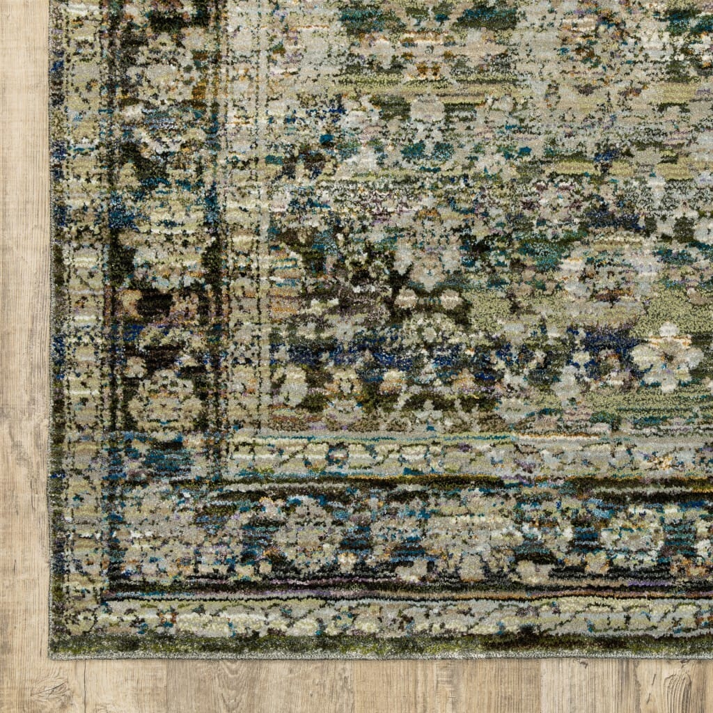 4' X 6' Green And Brown Floral Area Rug