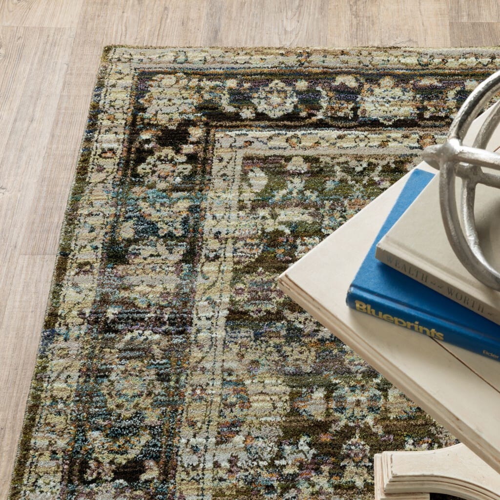 4' X 6' Green And Brown Floral Area Rug