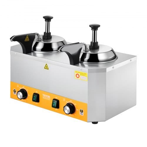 Electric Cheese Dispenser with Pumps, 2.4x2 L Commercial Hot Fudge Warmer, Stainless Steel Heated Double Pumps Dispenser, 86-230?„‰ Temp Adjustable Nacho Cheese Warmer for Fudge Cheese Caramel