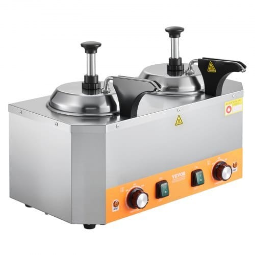 Electric Cheese Dispenser with Pumps, 2.4x2 L Commercial Hot Fudge Warmer, Stainless Steel Heated Double Pumps Dispenser, 86-230?„‰ Temp Adjustable Nacho Cheese Warmer for Fudge Cheese Caramel