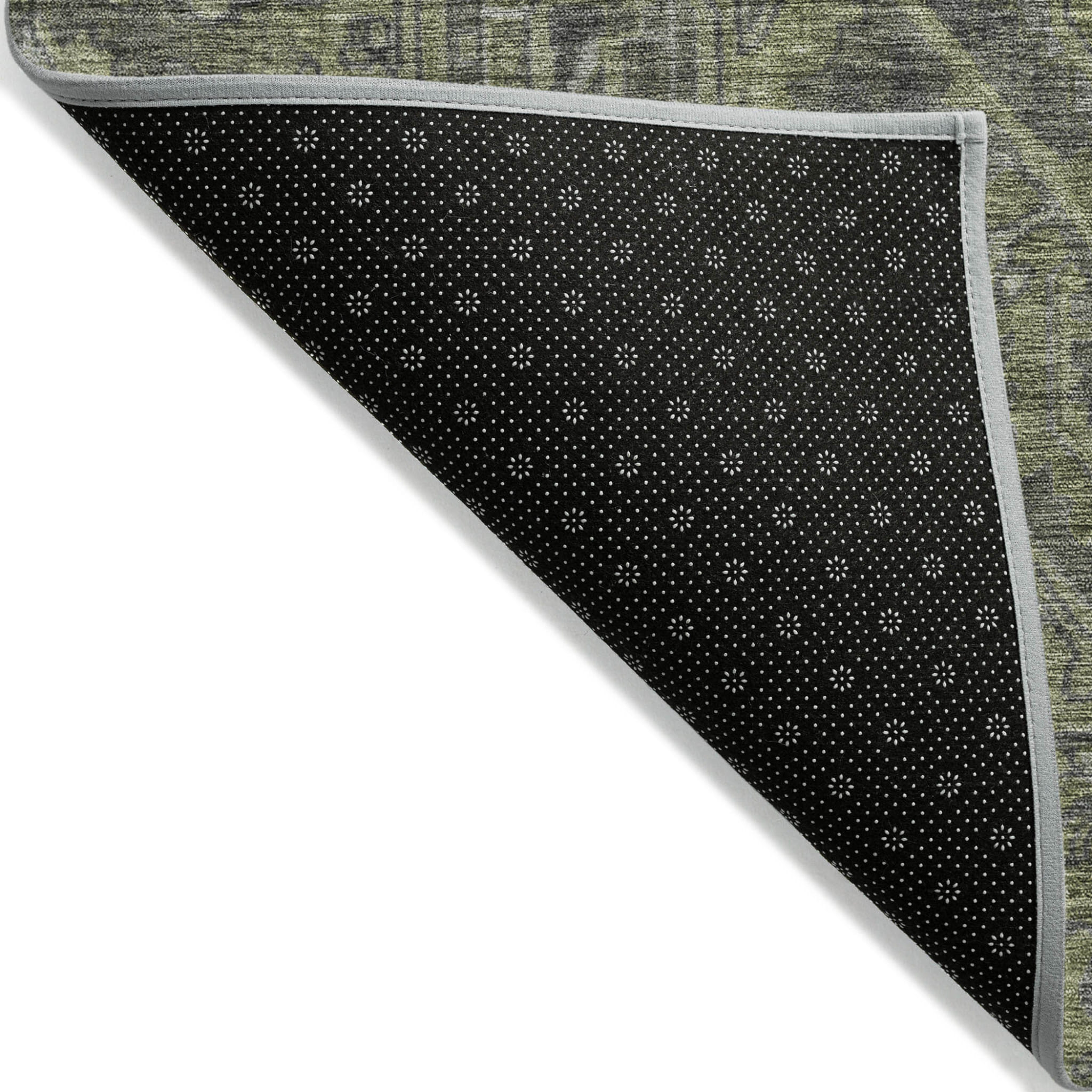 5' X 8' Moss Green and Gray Oriental Washable Non Skid Indoor Outdoor Area Rug