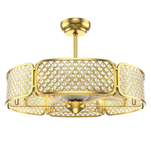 30 Inch Caged Ceiling Fan With Light Crystal Lampshade 6 Light Bases-Golden - Color: Golden