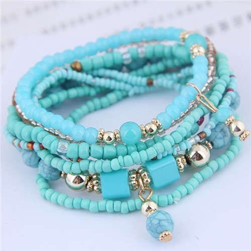 U.S. Fashion Bohemian Style Multilayer Beads Women Wholesale Bracelet - Green