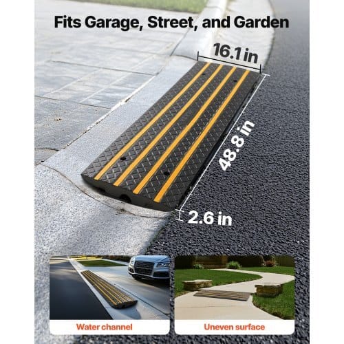 Car Driveway Rubber Curb Ramp, 33069 lbs Load Capacity, 2.6 inch Rise Curbside Bridge Ramp with Yellow Reflective Strips, Suitable for Loading Dock, Warehouse, Garage, Sidewalk (2 Pack)